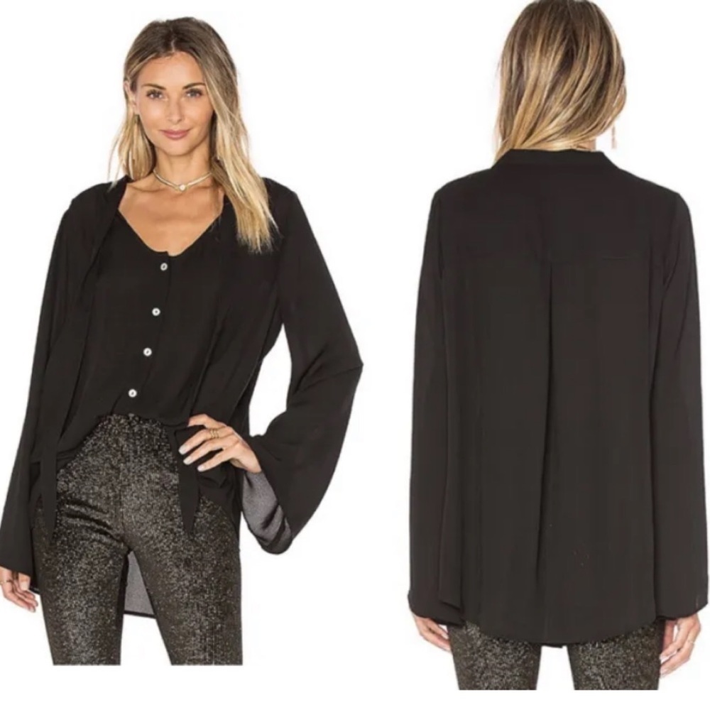 SHOW Me Your MuMu Black Taylor Tie Blouse Tie Neck Button Up Women's Size Small